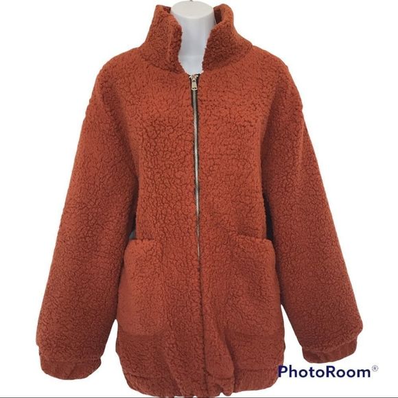 Zaful Women Solid Rust Zip Up Drop Shoulder  Oversized Teddy Cozy Sweate… - Picture 5 of 16